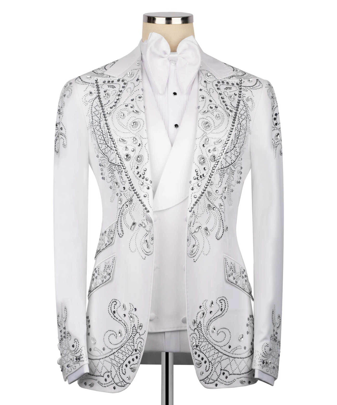 Luxury Crystal Men Suits Slim Fit 2 Piece Jacket Pants One Button Formal Occasion Groom Tuxedos Party Banquet Customized Ropa Hombre