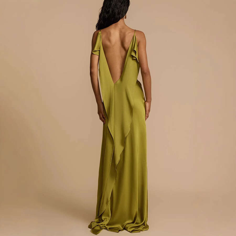 Designer Dresses for Women Satin Long Floor Length Dresses with Slit Backless Dresses Women 2026 Semi-Formal Dresses