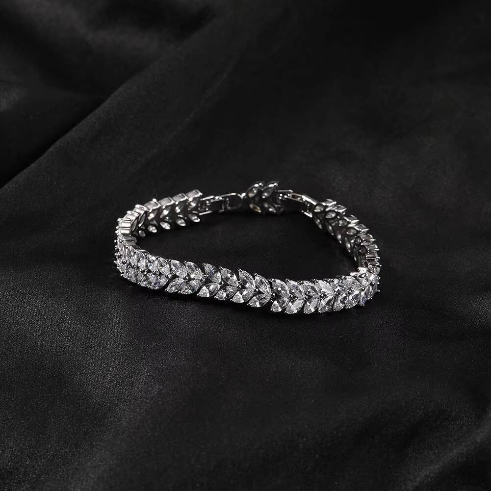 High Quality Hot Selling CZ Mirco Pave Wheat Charm Tennis Chain Women Bracelet Jewelry