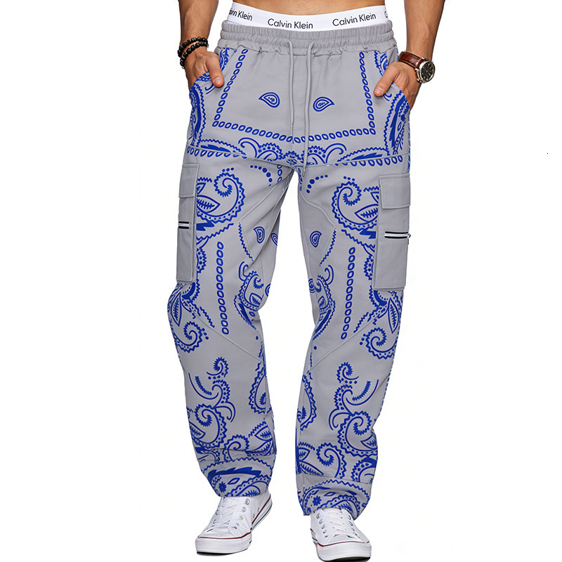 2026 Printed Paisley Casual Sports Harem Pants for Men Loose High Street Multi-Pocket Cargo Pants
