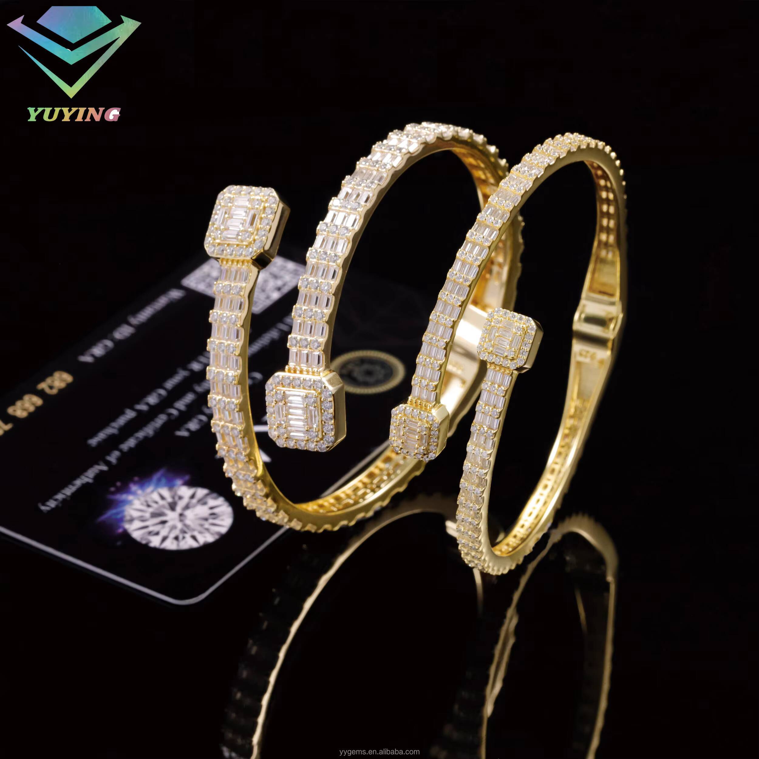 New Arrival Fashion Design S925 Silver 18k Gold Plated VVS Moissanite Baguette Diamond Cuban Link Bracelet with GRA Certificate