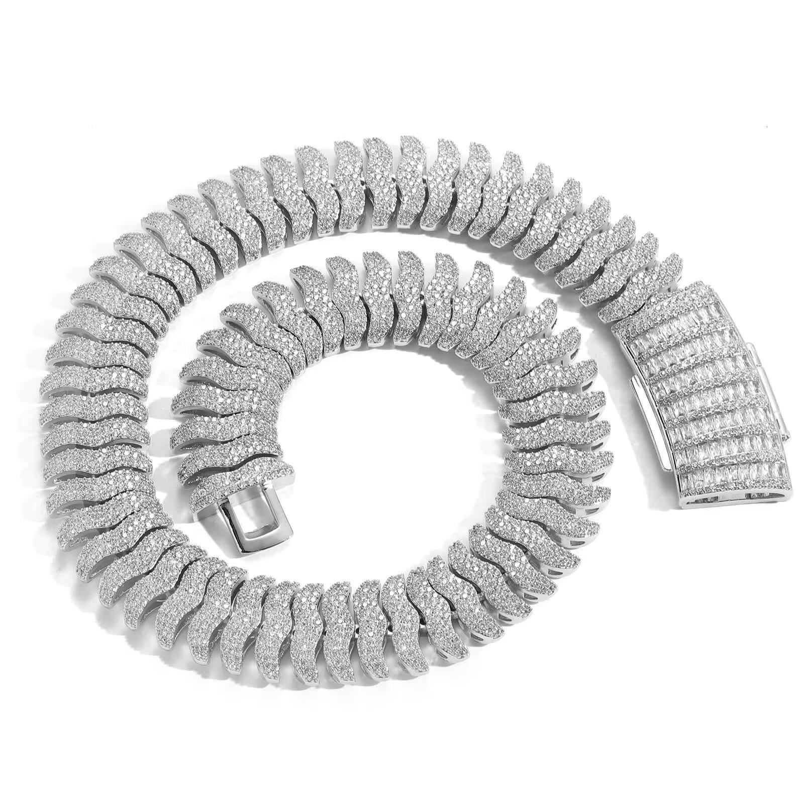 Hip Hop Mens 22mm Wide Curb Chain Rhinestone Jewelry - 2-in-1 Necklace/Bracelet Silver/Gold Multiple Lengths