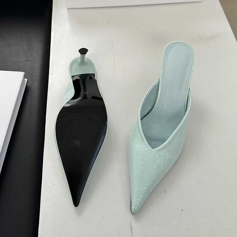 SUOJIALUN 2025 New Brand Women Slipper Fashion Pointed Toe Slip On Ladies Elegant Mules Shoes Thin High Heel Dress Sandal Pumps Z260330