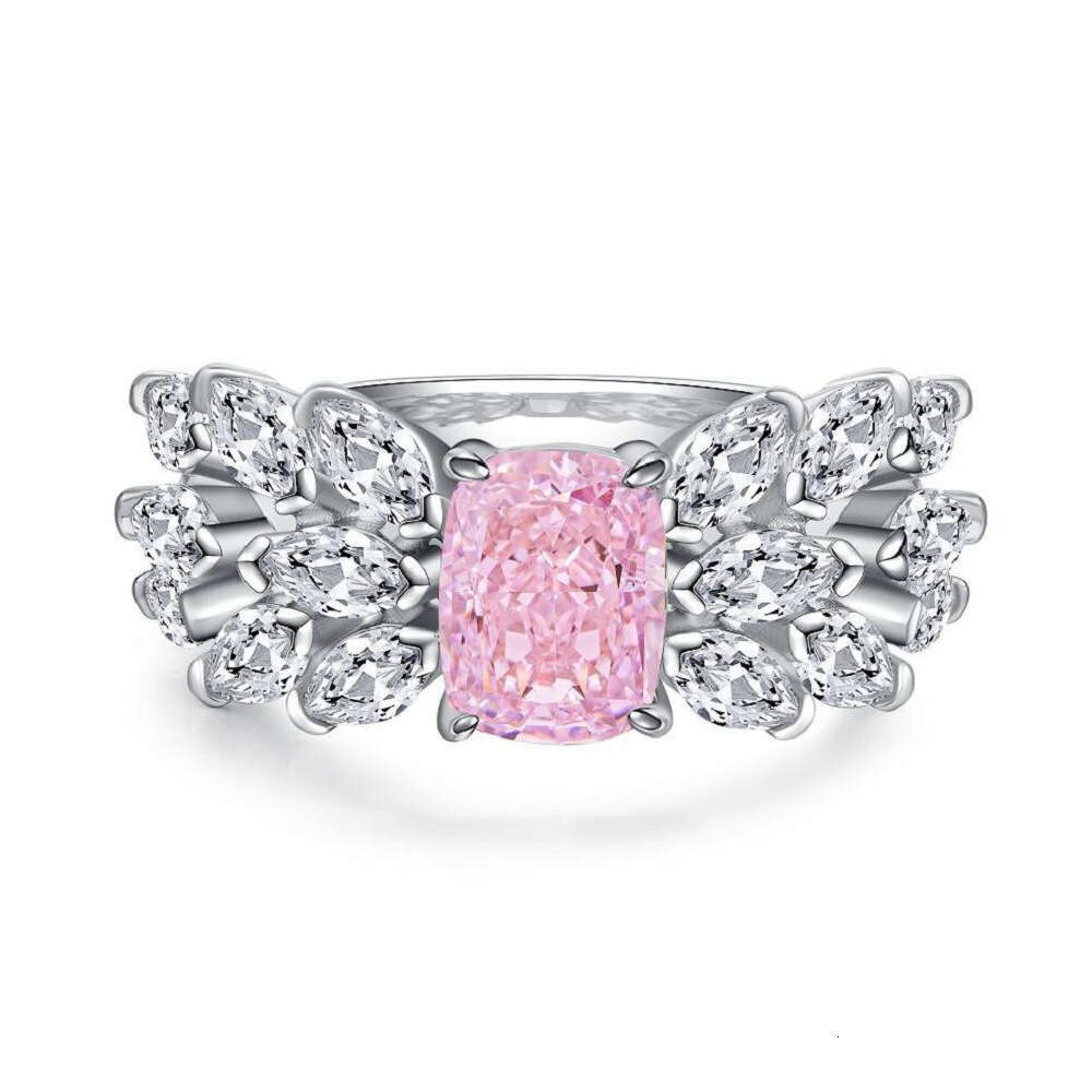 Ring Fashion Flower Shaped Zircon Ring Designer Pure Silver Emerald Ring For Women High Carbon Diamond Radiant Ice Cut Zircon Wood Color Style Luxury 