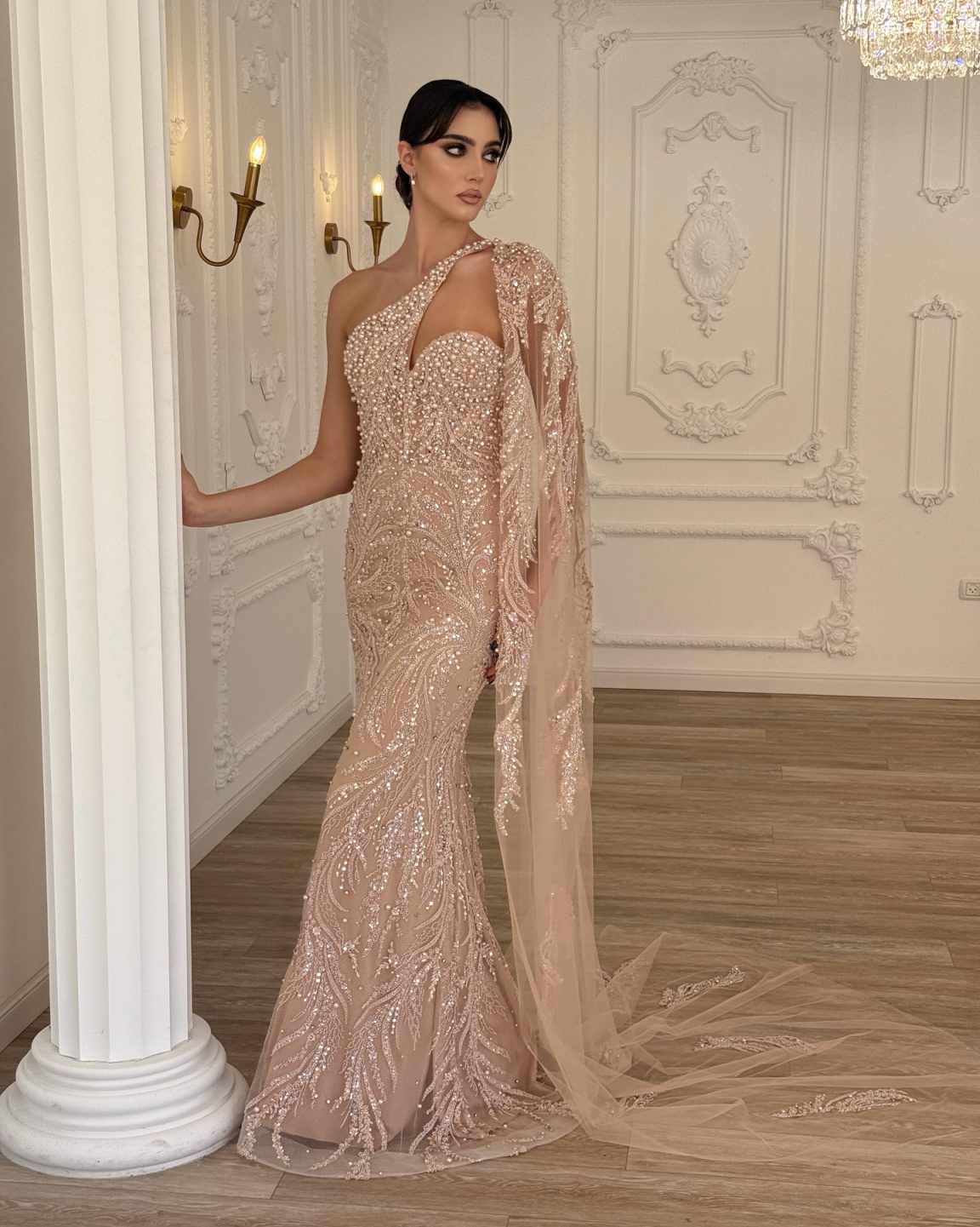 Exquisite Pearls Mermaid Prom Dresses One Shoulder Floor Length Evening Gowns Beaded Dinner Party Customized