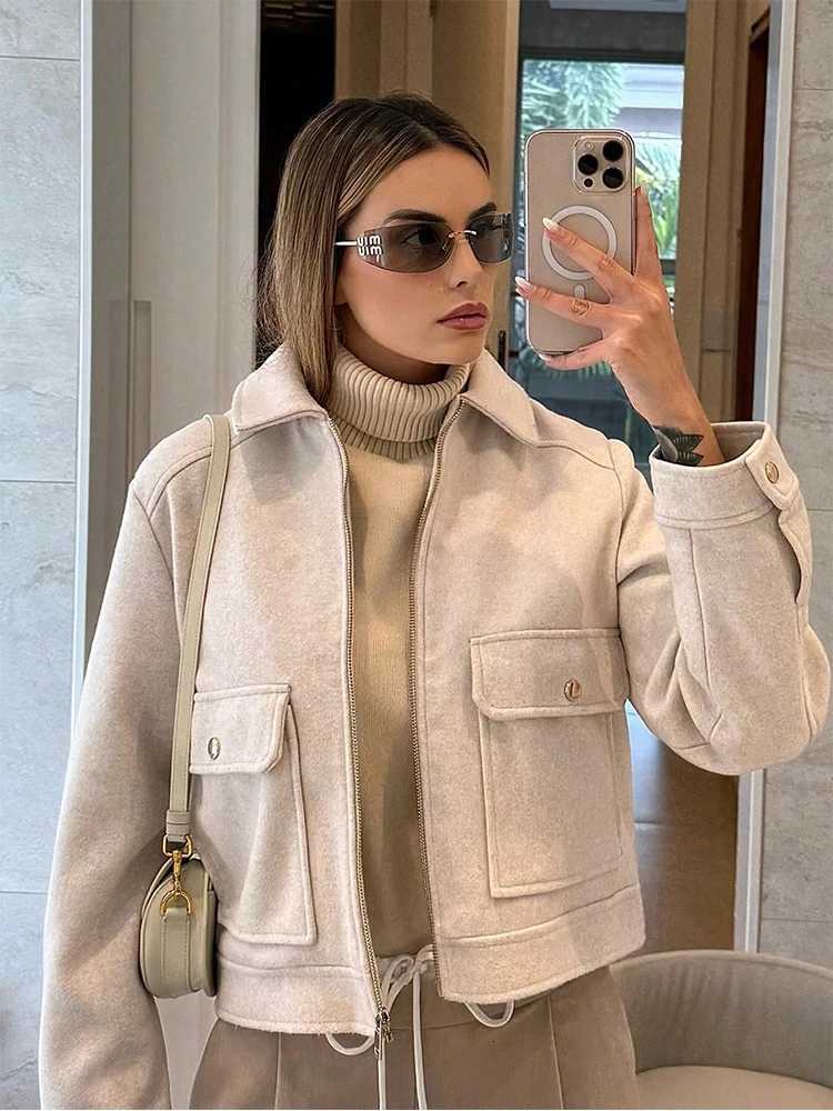 SLTNX Womens Zipper Jacket Coat New Winter Long Sleeve Pocket Outerwear Coat Short Street Elegant Womens JacketT260328