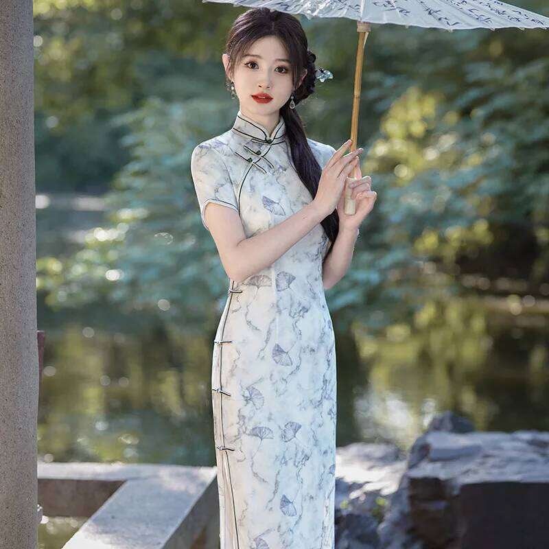 Qipao Chinese Dresses Women's Premium Modern Pink Elegant Evening Party Long Chiffon Light And Thin Summer Cheongsam MAKOUFEI
