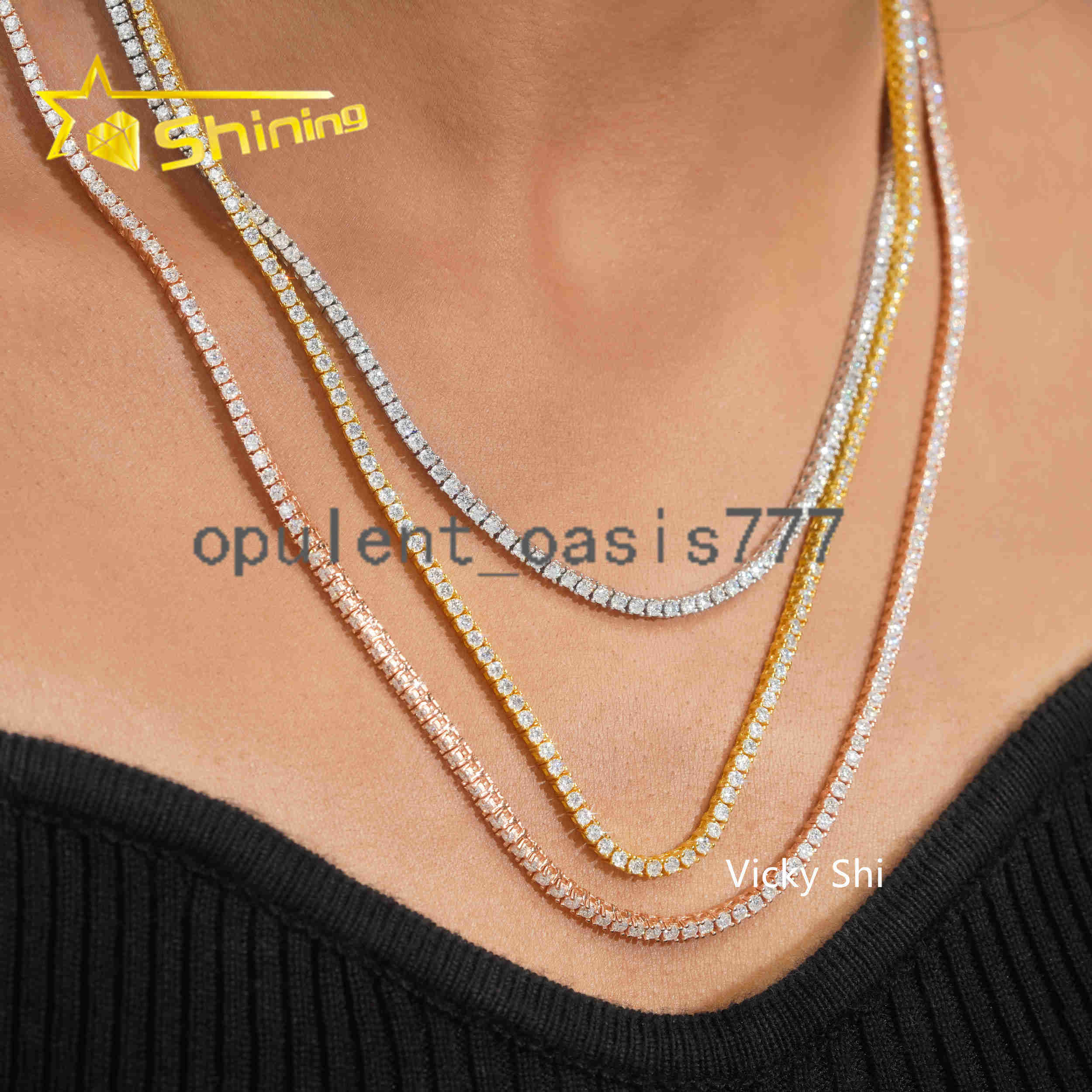 GRA Certificated VVS 2MM Moissanite Tennis Necklace Men Women Fine Jewelry 925 Sterling Silver Moissanite Tennis Chain