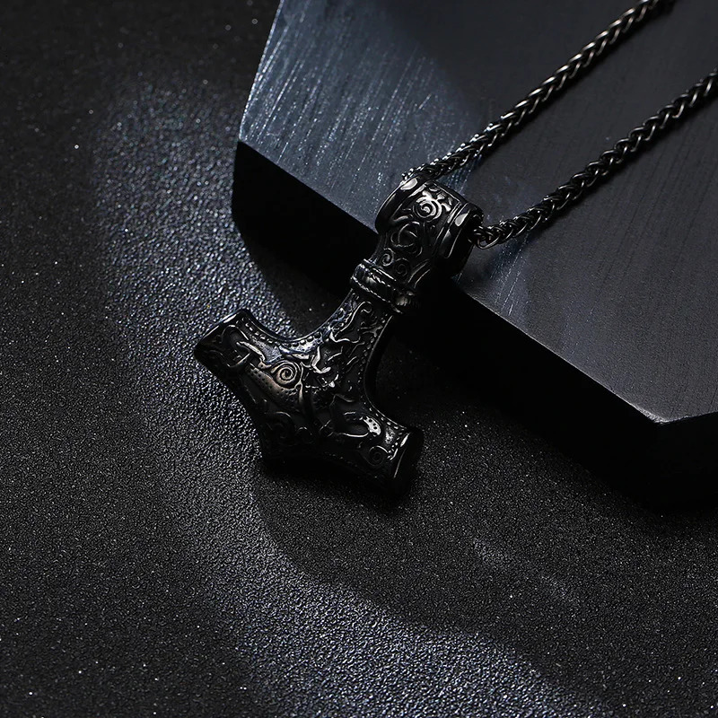 Mjolnir The Hammer of Thor Norse Pagan Symbol Pendant Necklace Stainless Steel Double Sided Dragon n Viking Jewelry 260327