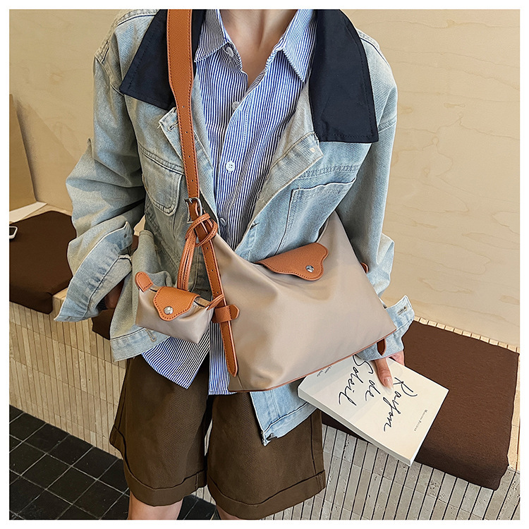 Free Shipping High Value Hobo Bag for Women Nylon Shoulder Bag with Leather Trim Mini Pouch