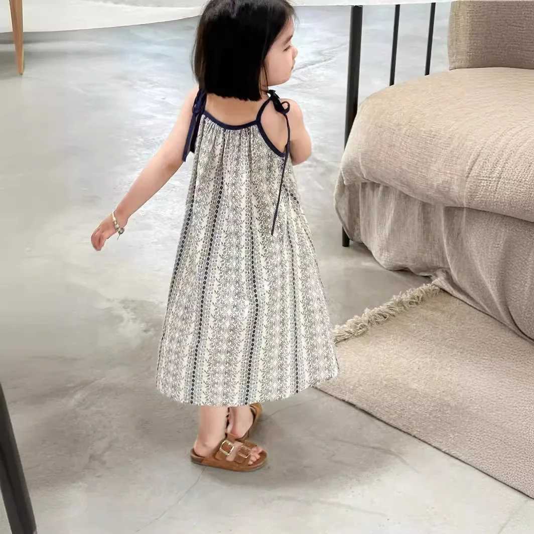 Girls Casual Dresses Summer New Korea Childrens Clothing Korean 2024 Lovely Fragmented Flowers Loose Fashion StripedT260330