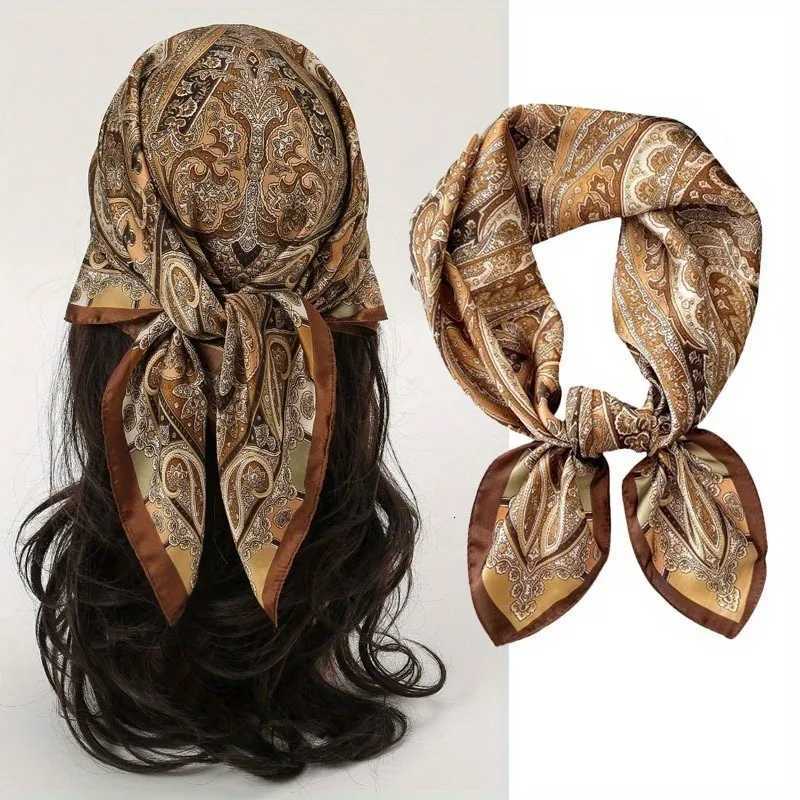 New Paisley Houndstooth Printed Square Scarf Coffee Color Thin Smooth Neck Scarf Vintage Style Sunscreen scarf For Wen X260328