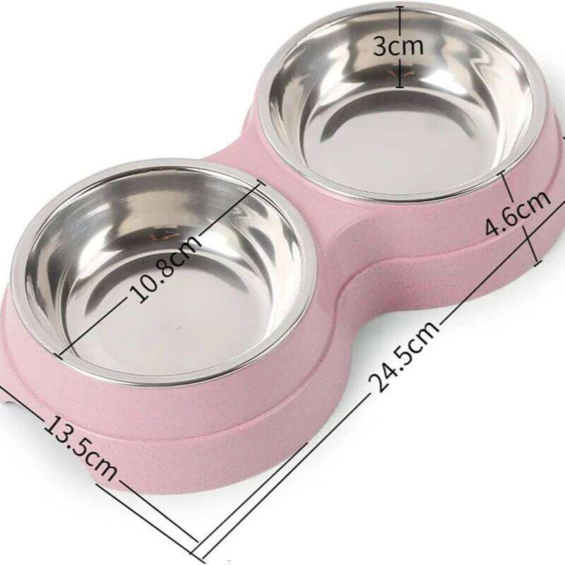 FGG Double Bowls Food Water Stainless Steel Pet Drinking Dish Feeder Cat Puppy Feeding Supplies Small Dog Accessories 26W0330