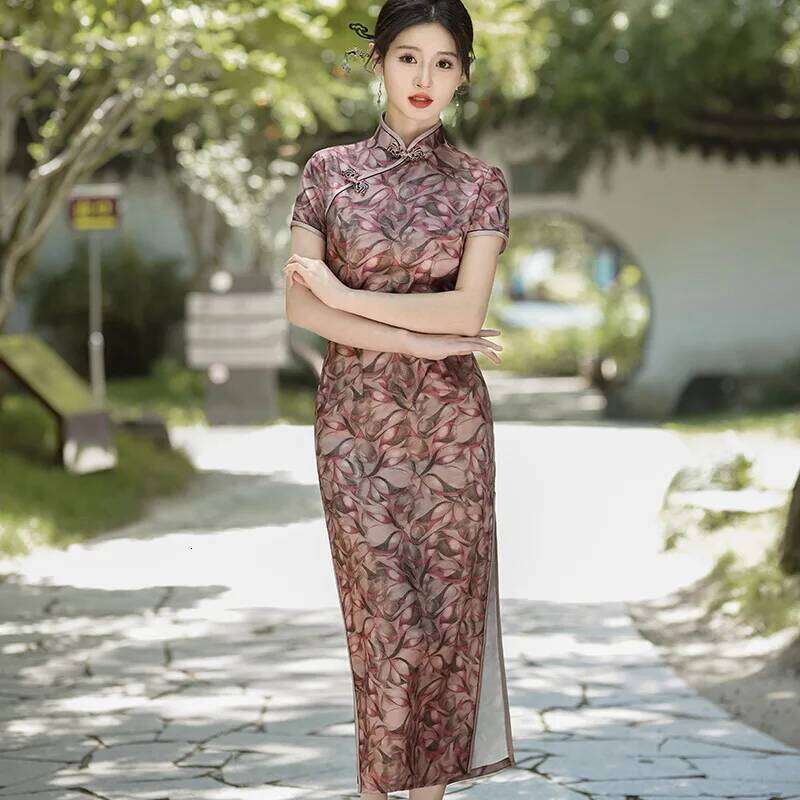 Cheongsam Dresses 5Xl 4Xl Chinese Summer Hot Innovative Long Elegant Modern Femme Clothes Women Big Plus Size Floral Style Qipao MAKOUFEI