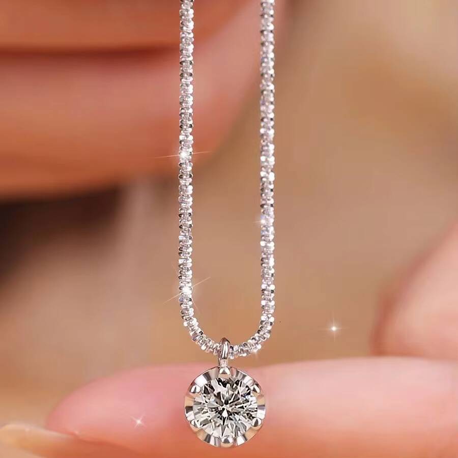 D Color Moissanite Collarbone Chain S925 Sterling Silver Plated with Rhodium Brilliant Sparkle for Wedding Party