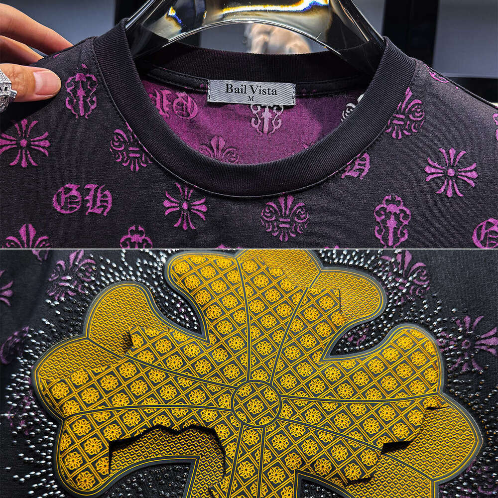 European-style men's high-end rhinestone-embellished short-sleeve T-shirt, luxury new summer trendy brand, loose-fitting, light-luxury American s