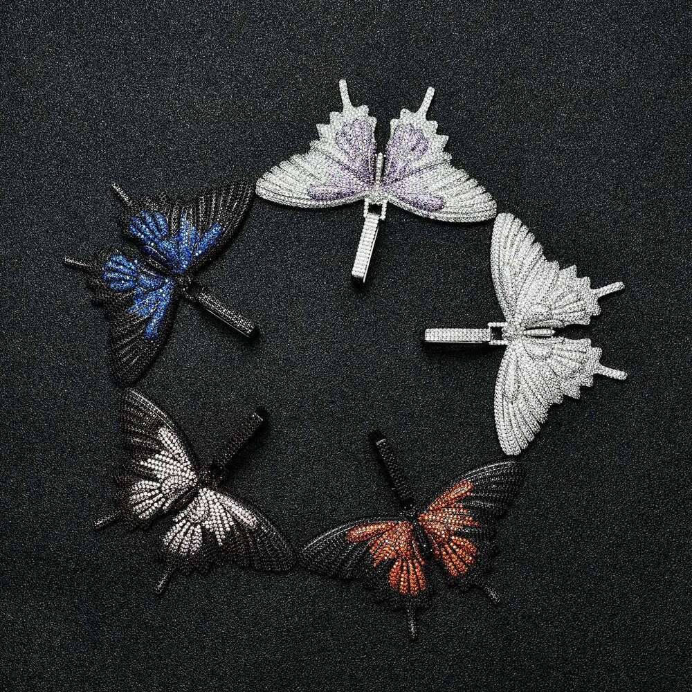 American Hip-Hop Style Zircon Large Pendant, Micro-Inlaid Zircon, High Aesthetic Value Colorful Butterfly Necklace For Men And Women