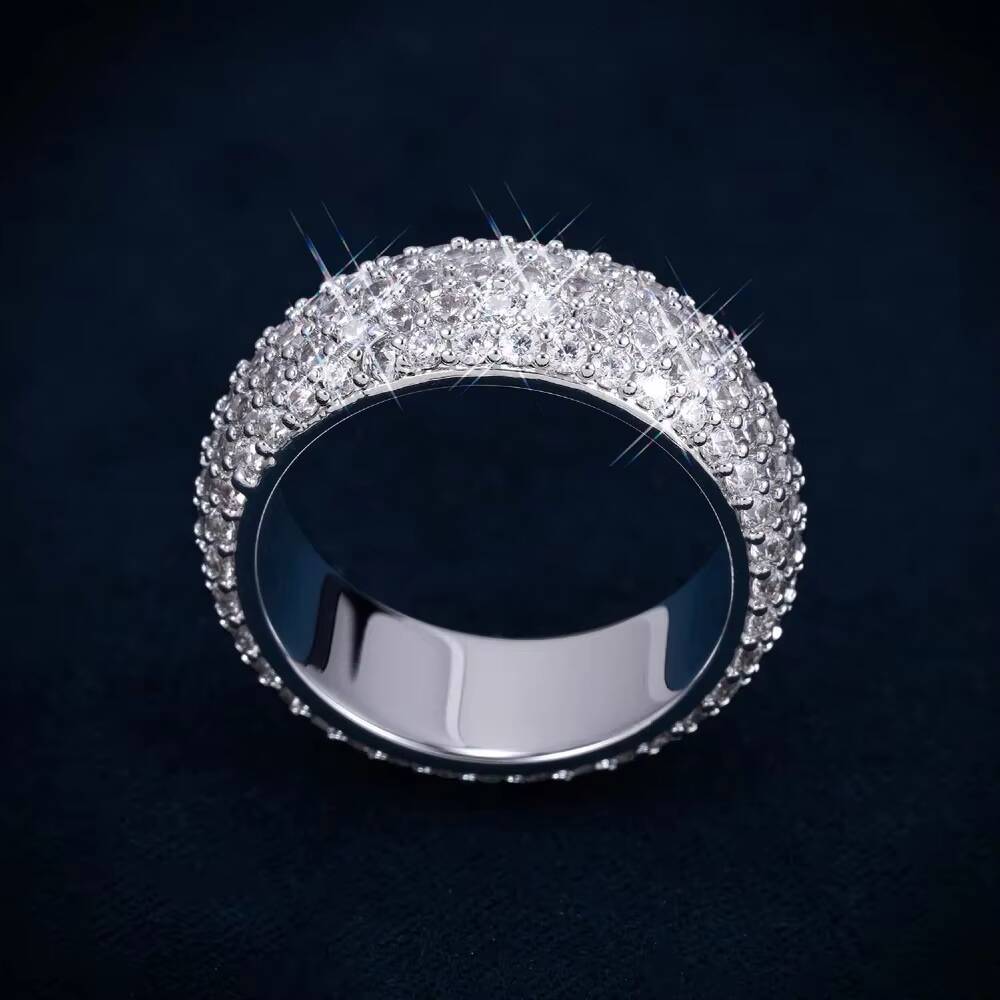 Womens Iced Moissanite Wedding Band Solid 925 Sterling Silver Nickel-Free Lead-Free Rose Gold Plated Hip Hop Micro Pave Ring