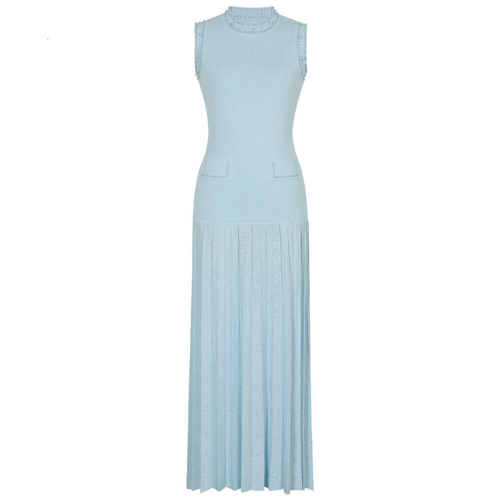 g25 Summer New Designer High Quality Sleeveless Round Neck Bead Knitted Multi Functional Slimming Women's Long Skirt