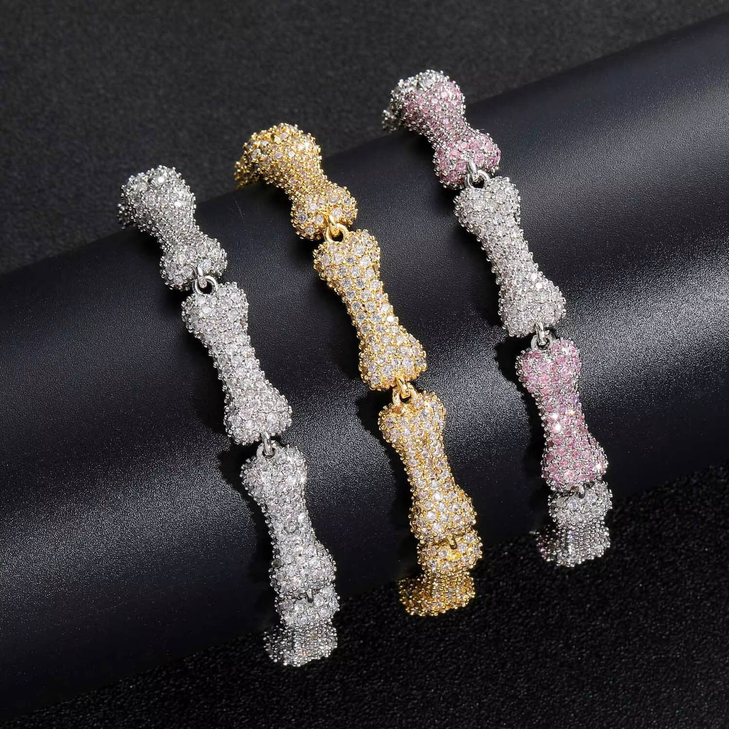 High Quality Hip Hop Bone Cuban Chain Bracelet Jewelry Iced Out Moissanite Diamond 10mm Cuban Link Chain Bracelet for Men Women