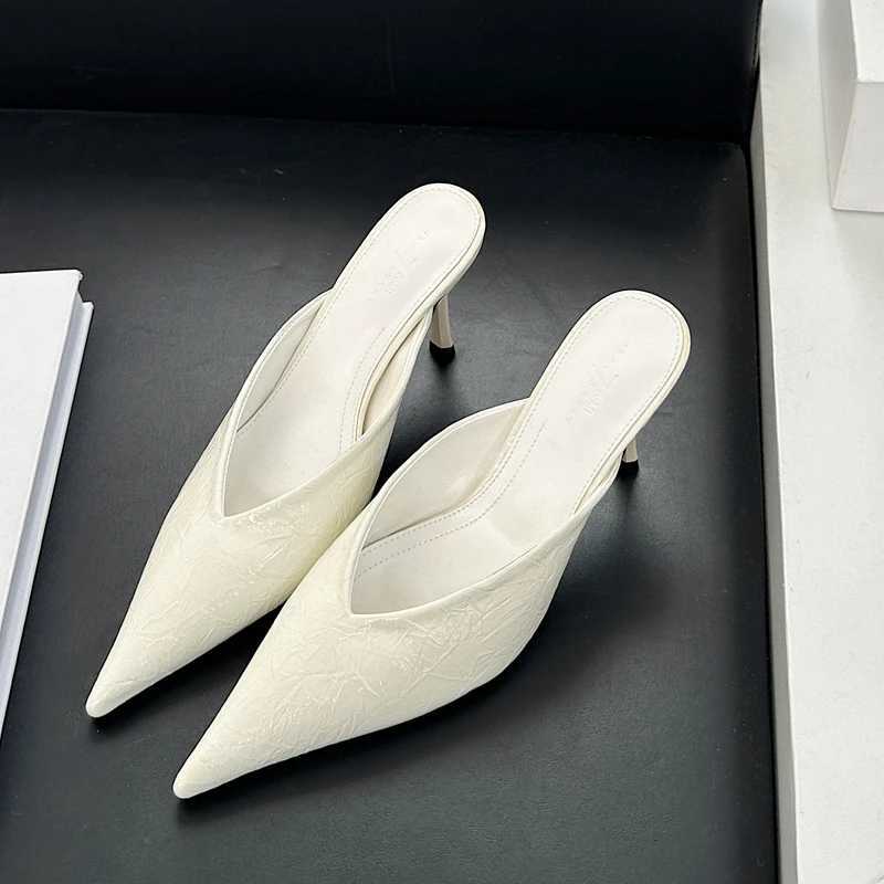 SUOJIALUN 2025 New Brand Women Slipper Fashion Pointed Toe Slip On Ladies Elegant Mules Shoes Thin High Heel Dress Sandal Pumps Z260330