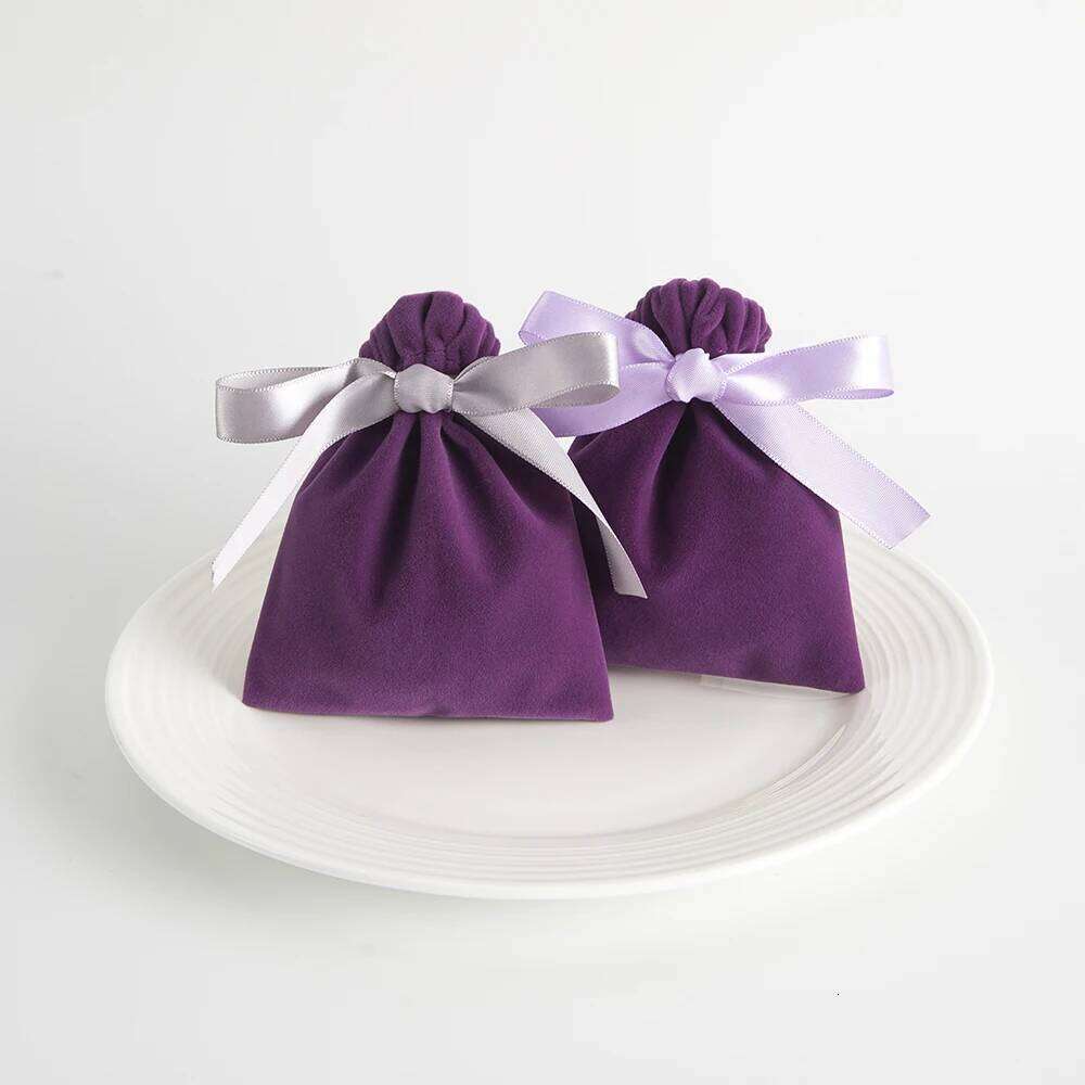 10Pcs Bulk Purple New Jewelry Gift Candy Display Packing Storage Bags For Wedding Travel Drawstring Dust Velvet Ribbon Pouches