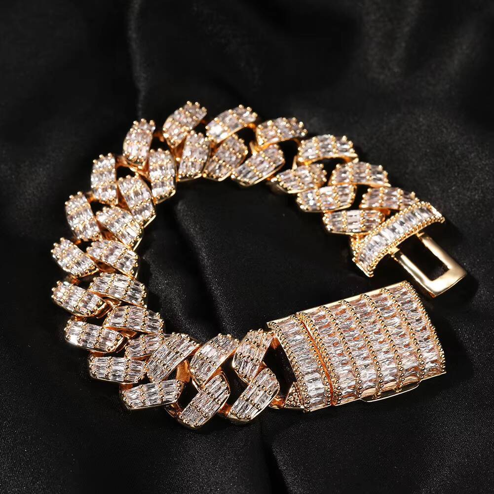 Fashion Punk Hip Hop Bracelet with Rhodium Plated Moissanite Cuban Chain - Fashion Jewelry Bracelet