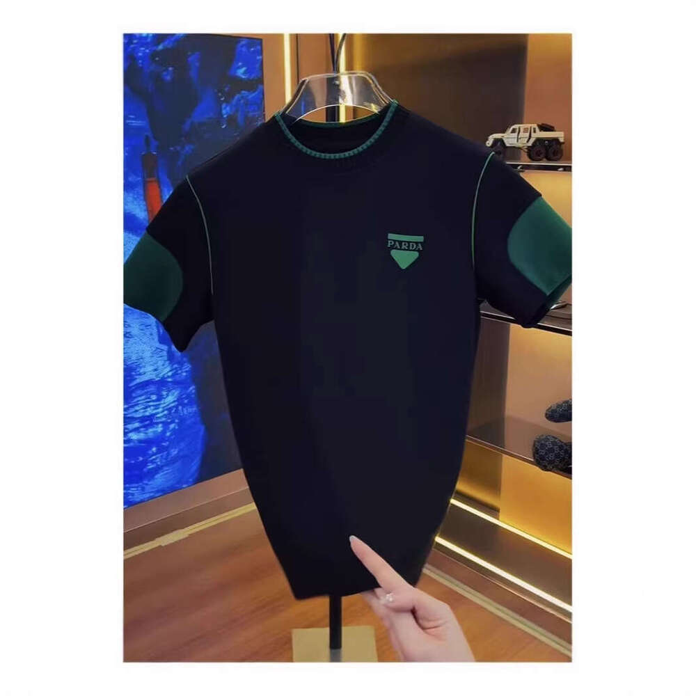 2026 Summer Men's Light Luxury New Letter Patchwork Color-Block Casual Trendy Versatile Early Spring Short Sleeve