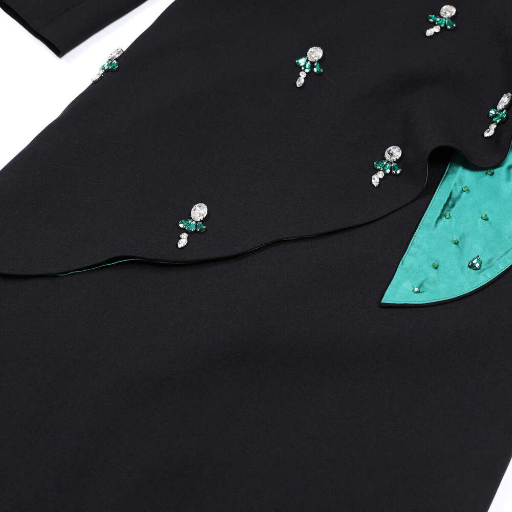 Spring and Autumn New Designer High Quality Fashion Square Collar Waist Slim D7 Fit Inlaid Long Sleeve Women's Long Skirt