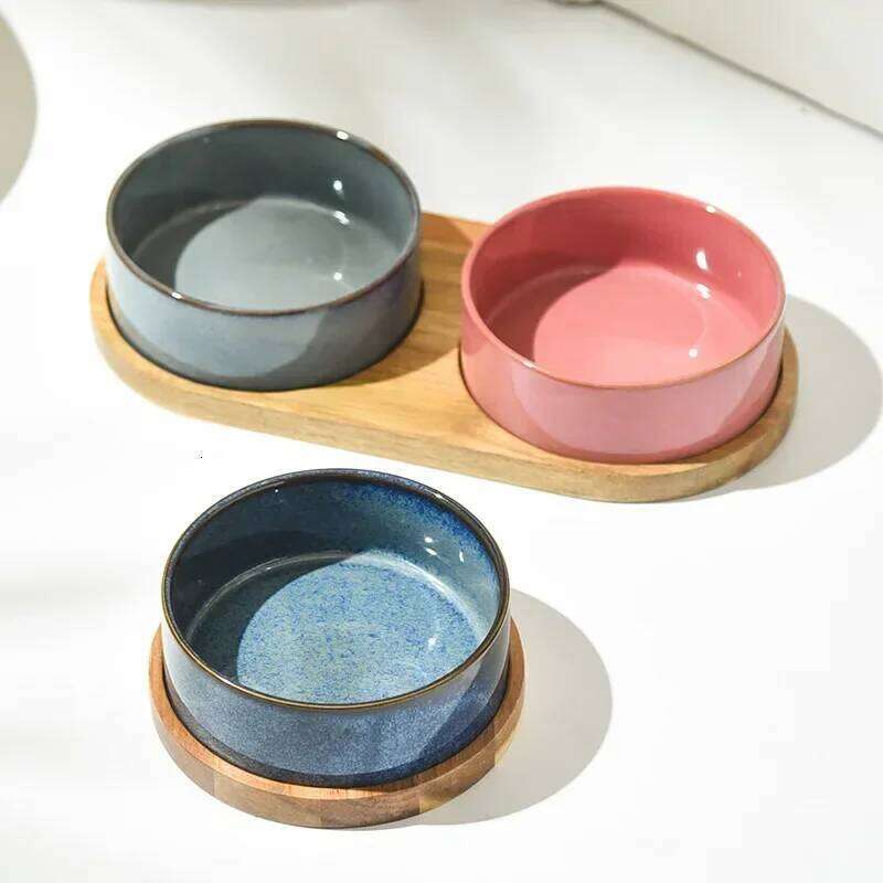 Cat Bowl Ceramic Pet Food Water Feeder Small and Medium-sized Dogs Spine Protection Rollover Prevention 26W0330