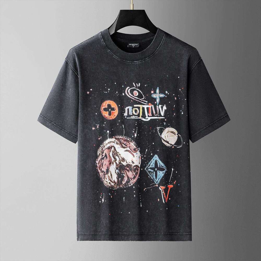 New European-style American-style personalized printed short-sleeve T-shirt, luxury summer loose-fitting fashionable round-neck trendy top