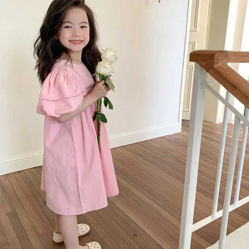 Girls Dress Holiday Style Sweet Bubble Sleeve 2 3 4 5 6 7 8 Years Yellow Pink Knee-length Childrens Clothing Princess DressesT260330
