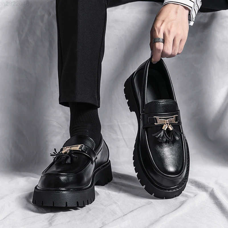 Mens Platform Leather Loafers Black Casual Dress Business Wedding Shoes 4 688a4 K260328