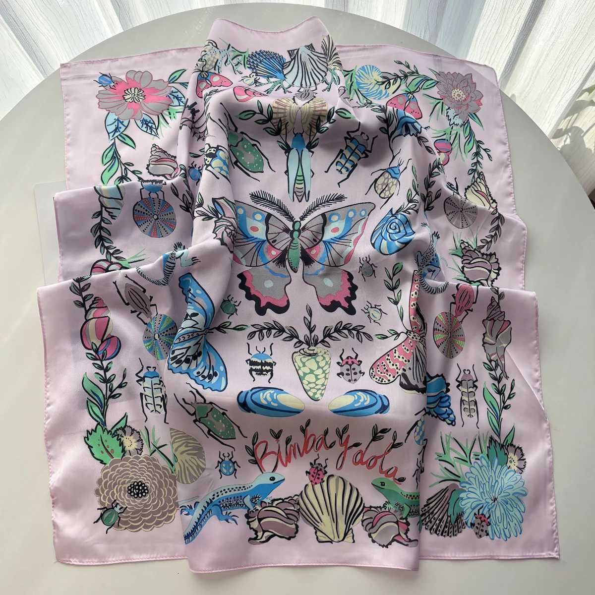 Wen Foard Square Scarf Silk Imitation Floral Print Neckerchief Bandana Foard Lady Shawl Scarves Wrap Hair Band Ties X260328
