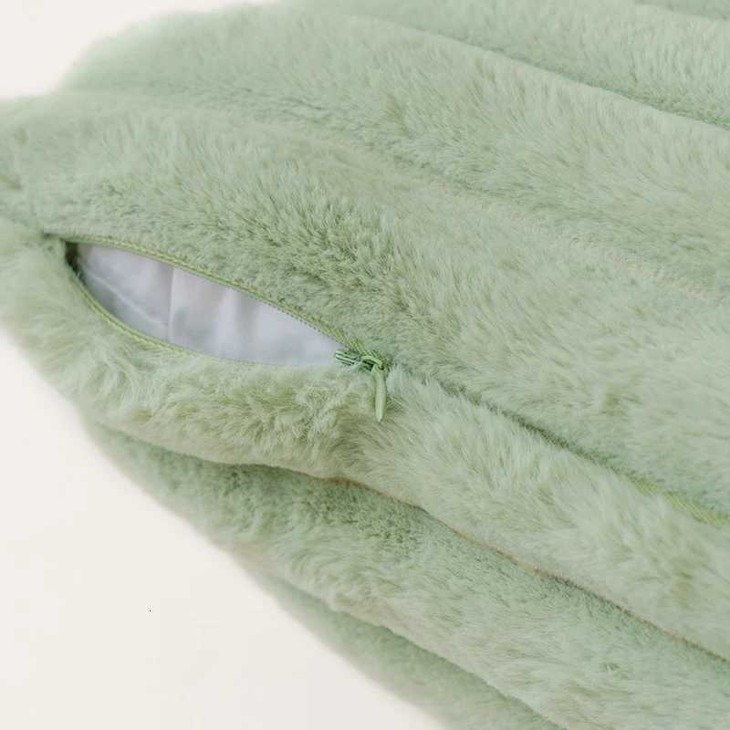 2pcs Green Gift Throw Pillow Covers Soft Faux Rabbit Fur Striped Texture Cushion Cases Modern Decorative Couch Pillowcase H260330 - view 4