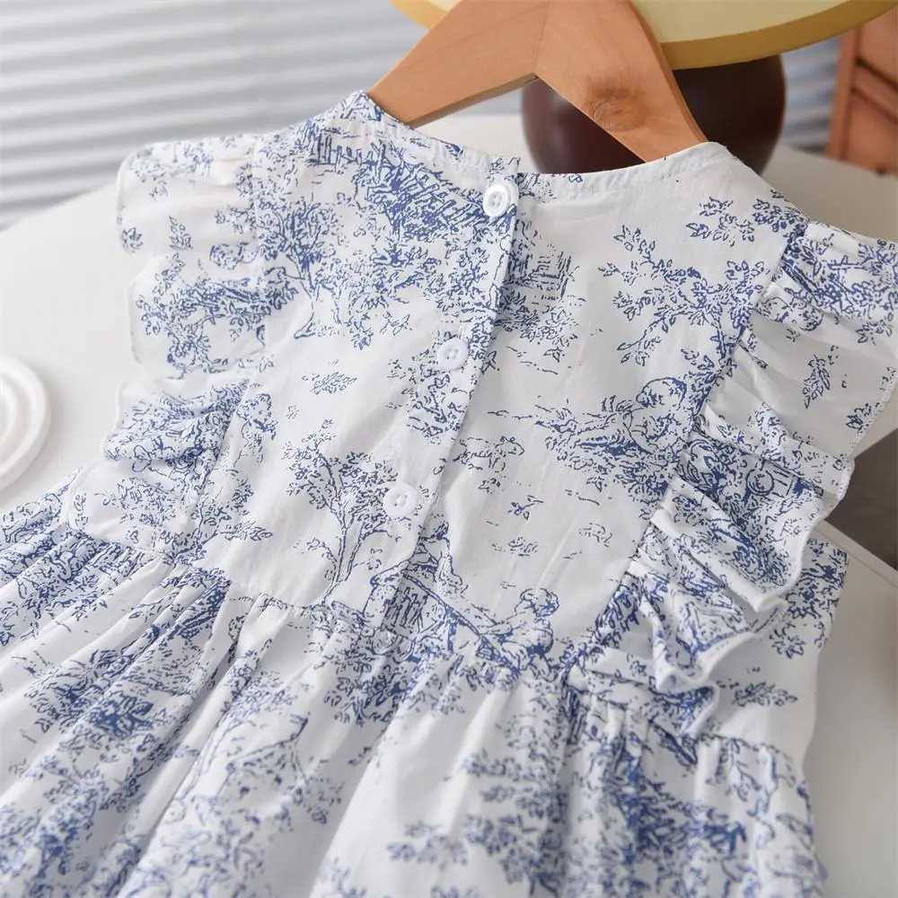 Humor Bear Girls French Style Dress Casual Sweet Bow Flying Sleeve Fashionable Childrens princess dressT260330