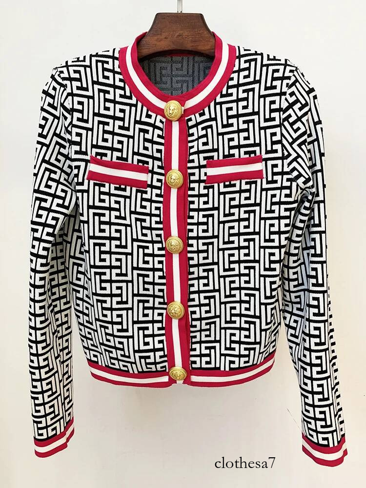 HIGH STREET Newest 2026 Fall Winter Fashion Designer Jacket Women's Lion Buttons Monogram Jacquard Knit Cardigan