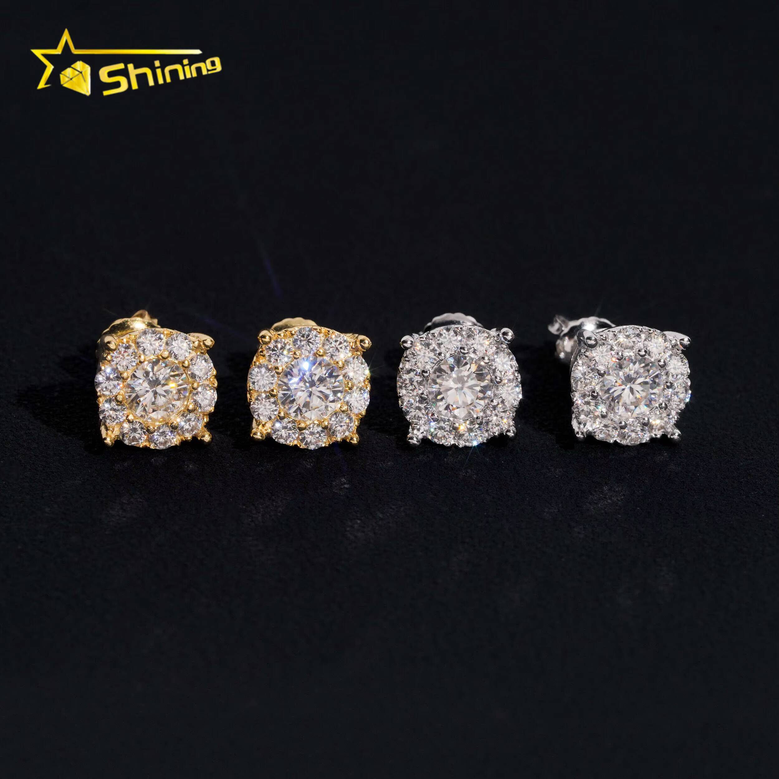 High Quality Iced Out 925 Sterling Silver Screw Back Moissanite Stud Earrings Hip Hop Jewelry Custom Rapper Moissanite Earrings