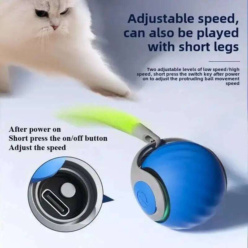 Smart Interactive Cat Toys Automatic Rolling Ball with Faux Tail USB Rechargeable Electric Pet Toy for Teaser and Training