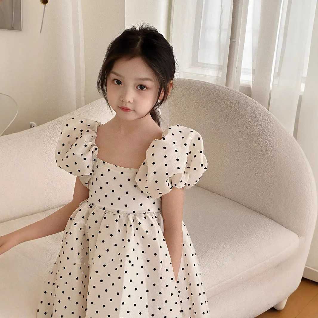 Girls Polka Dot Party Dress Summer Bubble Sleeves Princess Gown Understated Elegance Korean Japanese Style 2-7 YearsT260330