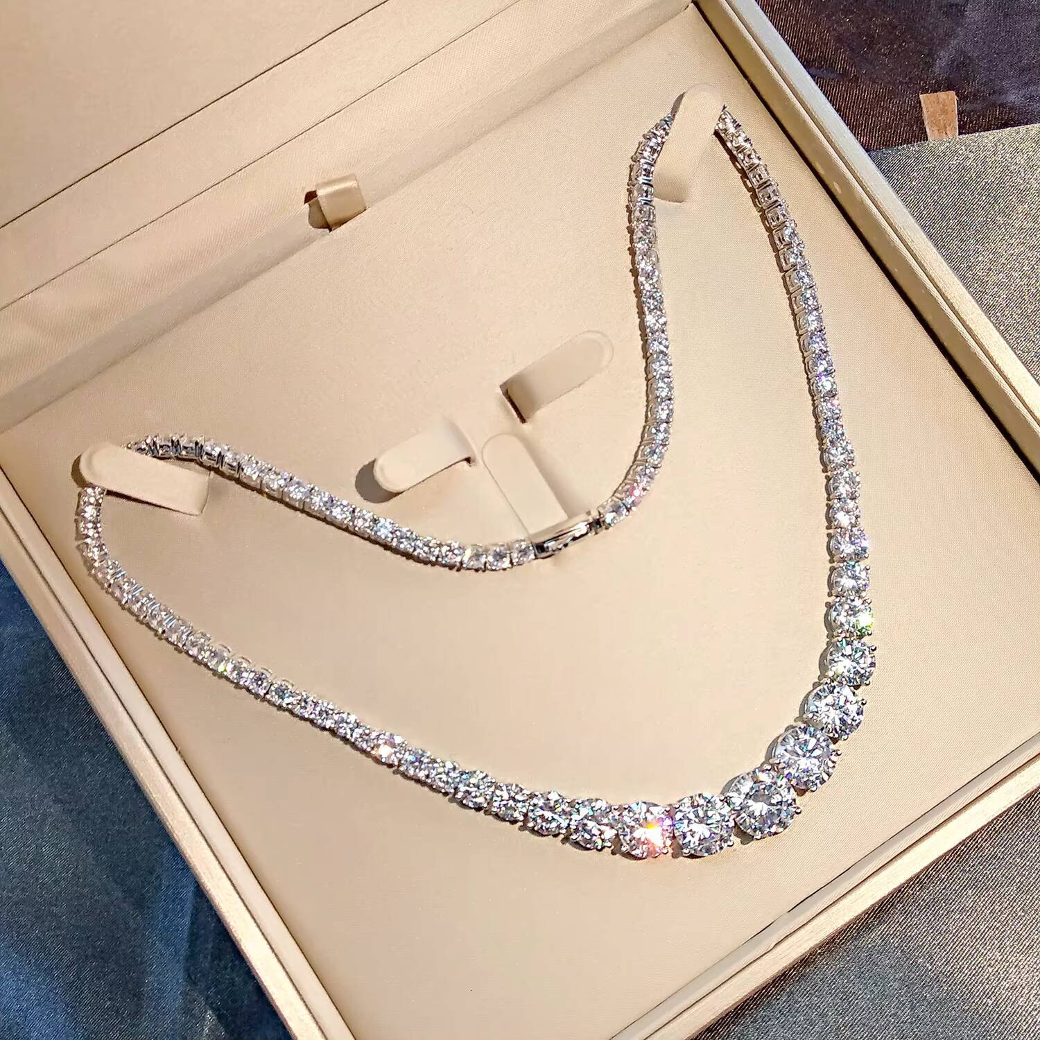 Lab Diamond Necklace 14K White Gold Engagement Wedding Chain Necklace for Women Bridal Moissanite Jewelry Gift