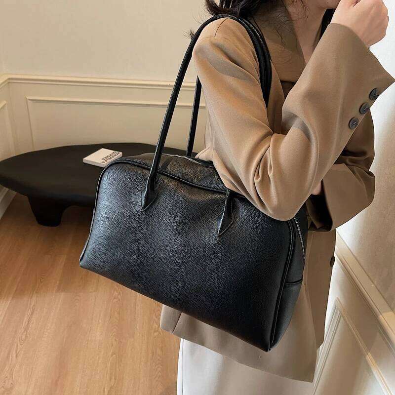 MOODS Oversized Bowling Shoulder Bags For Women Soft PU Leather Pure Color Lychee Pattern Large Capacity Travelling Shopper Tote