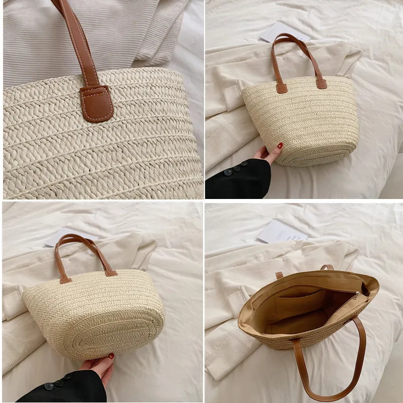 Women Braided Basket Clutches Top-handle Bag Large Straw Portable Shoulder Bag Summer Beach Party Purses Shopper Satchel Female260316