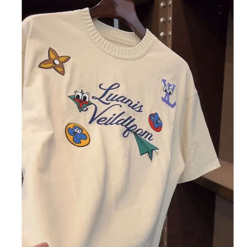 luxury Summer New Pure Cotton Short Sleeve Heavy Embroidery Personalized Loose Versatile Trendy Unisex T-Shirt