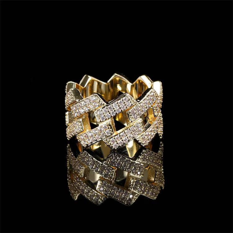 Fashion Hip Hop Fully Paved Moissanite Engagement Ring Cuban Link Ring Unisex