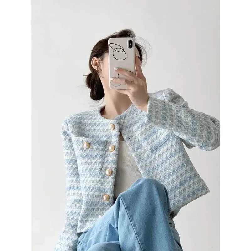 SMVP Autumn Winter Women Elegant Tweed Cardigan Short Coat with Pocket Single Breasted Jacket for Lady Loose Outwear 2025T260328