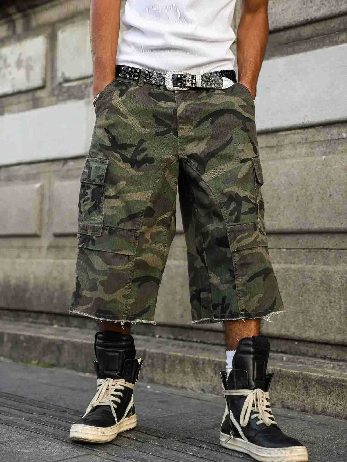 Mens summer denim shorts Camouflage cargo pants Multi - pocket design Street fashion trend Daily leisure H260330