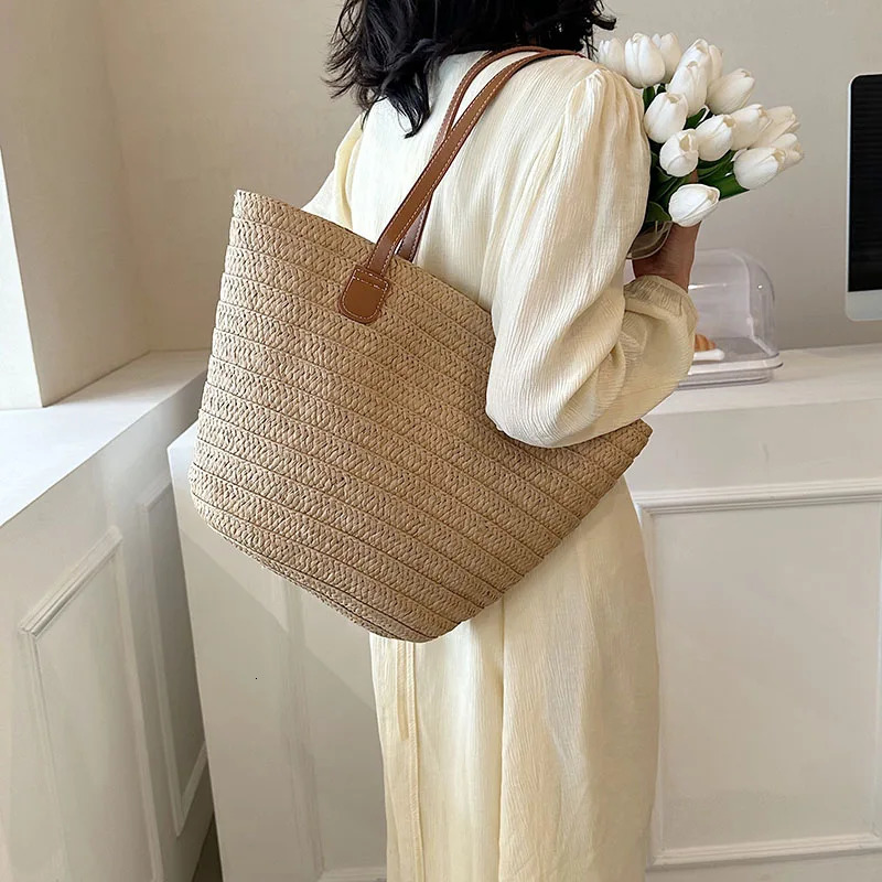 Women Braided Basket Clutches Top-handle Bag Large Straw Portable Shoulder Bag Summer Beach Party Purses Shopper Satchel Female260316