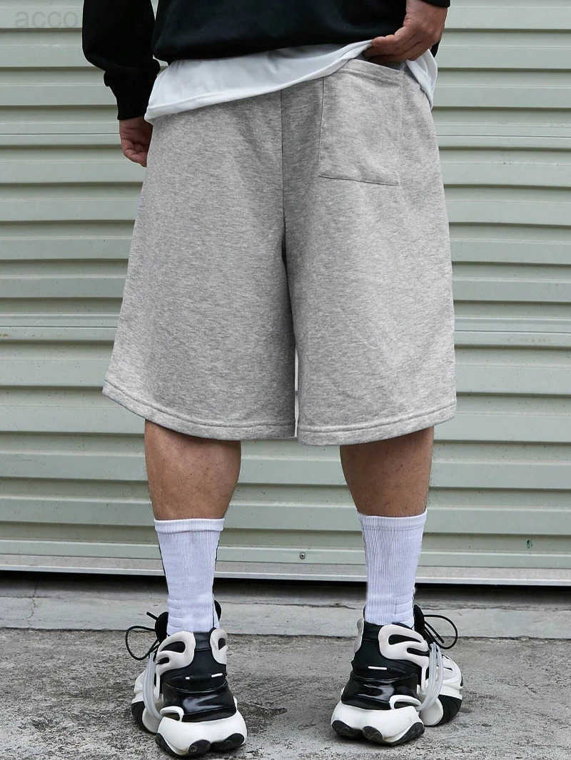 Mens Drawstring Waistband Loose Fit Shorts Sweat Long Holographic Plain Street Wear Waist Pockets Casual Sports Shorts Clothes H260330