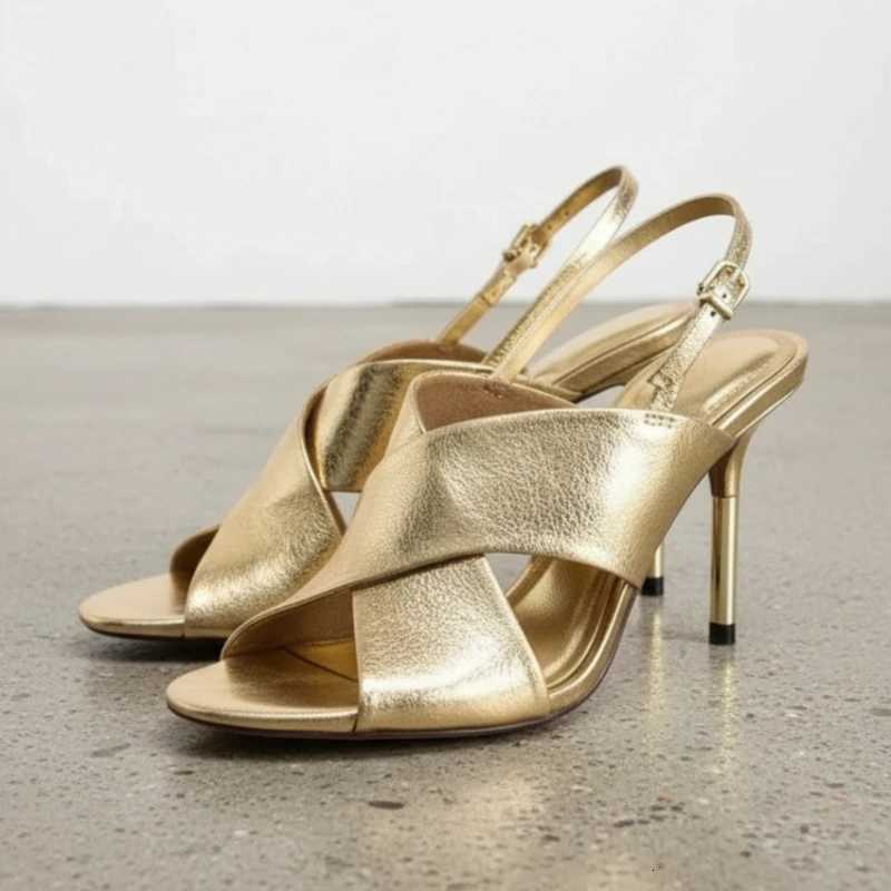 Luxury Gold Cross Strap High Heel Sandals Women Open Toe Slingback Elegant Wedding Party Dress Shoes Ladies Banquet Heels Z260330